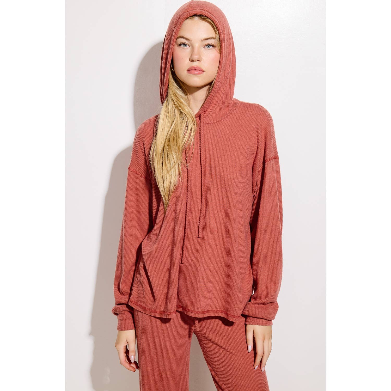 Phil Love - Wholesale Top & Pant Set (NOT Loungewear) - Women's - Solid Ribbed Hoodie Loungewear Set7