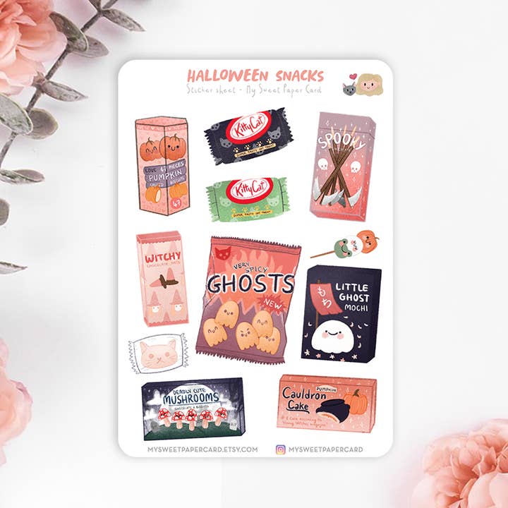 Kawaii Spooky Food - Japanese Snacks Stickers for wholesale by My Sweet Paper Card