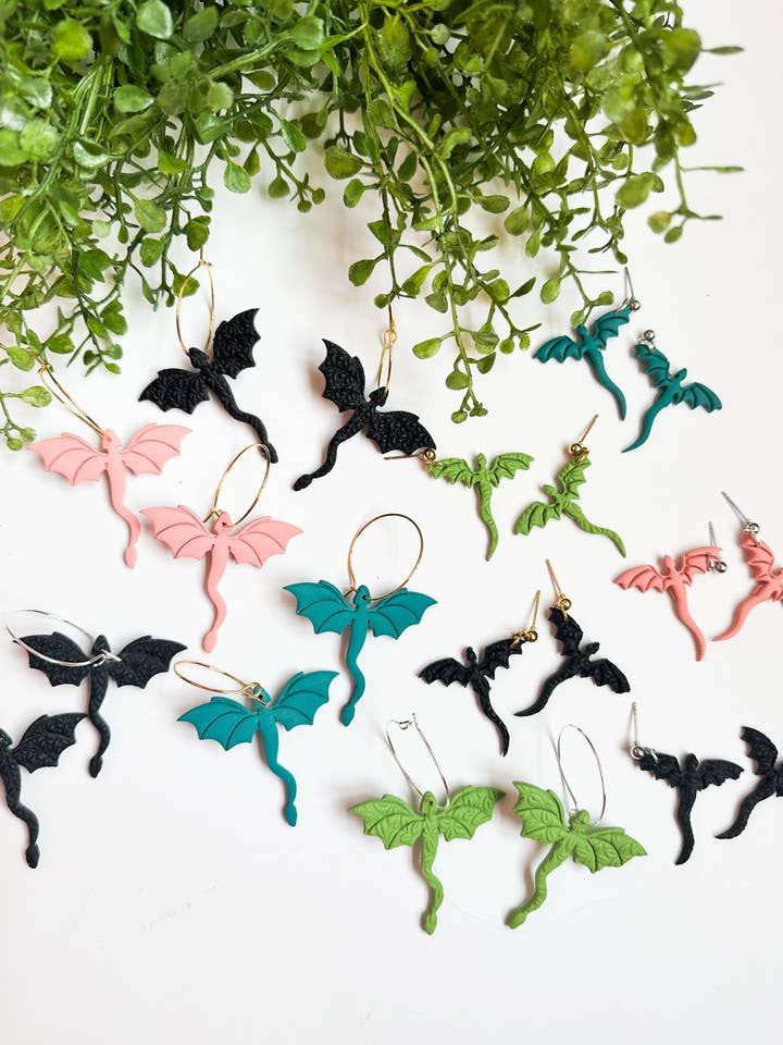 Dragon Clay Dangle Statement Bookish Earrings for wholesale by Design With Purpose
