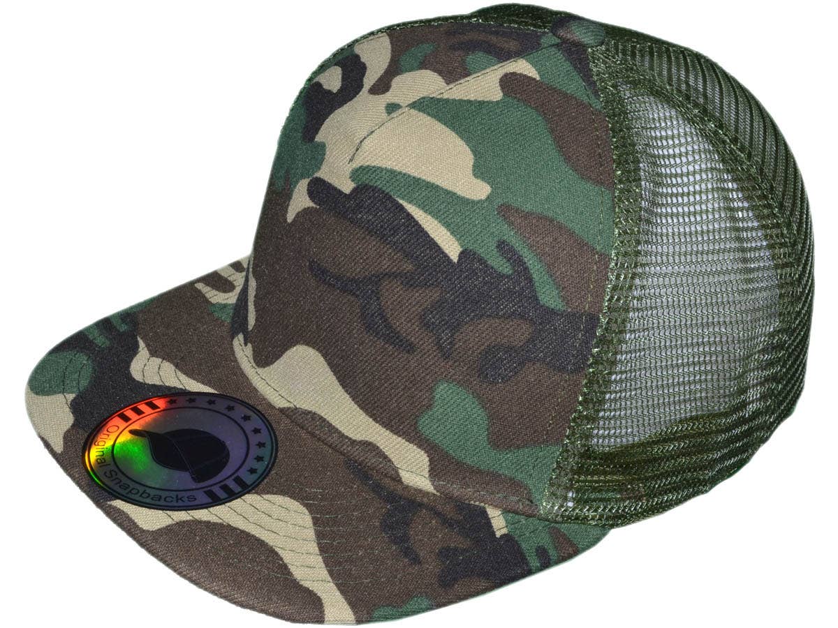 Buck Wholesale - Wholesale Trucker Hat - Unisex - Flat Bill Trucker Hats - 5 Panel SnapBack Mesh 2 Tone BK Cap16