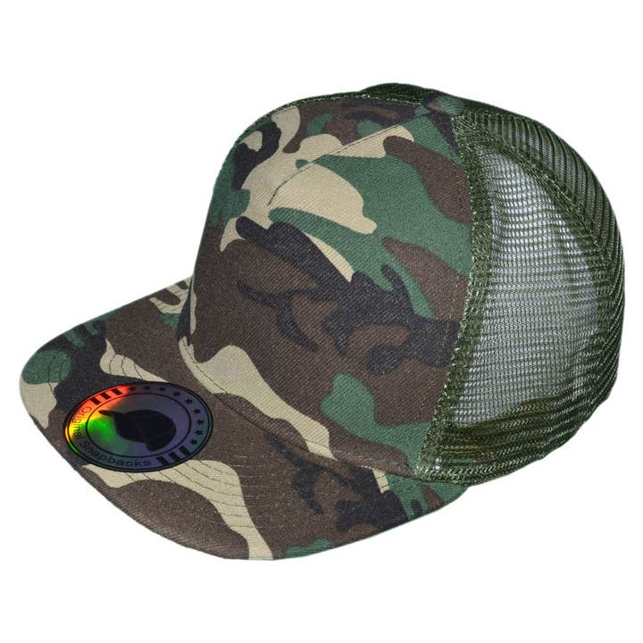 Buck Wholesale - Wholesale Trucker Hat - Unisex - Flat Bill Trucker Hats - 5 Panel SnapBack Mesh 2 Tone BK Cap16