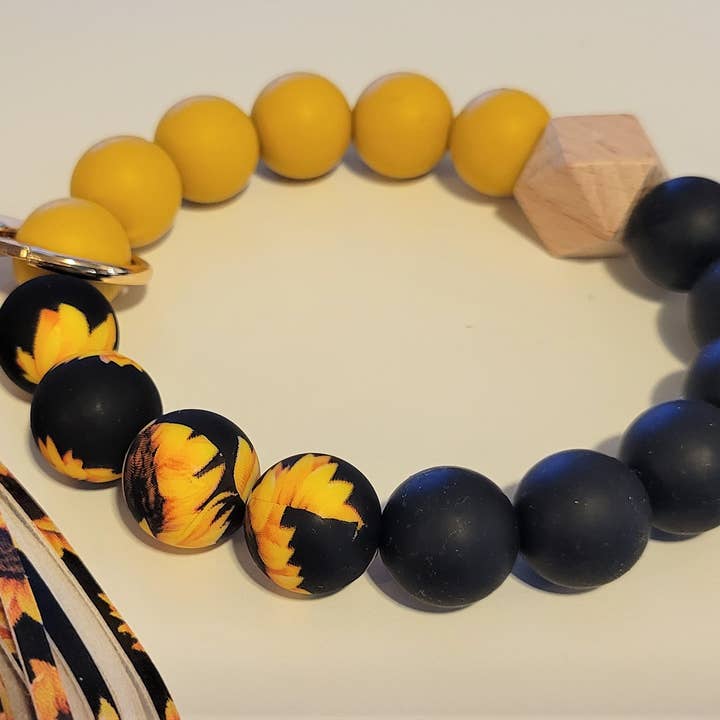 The Wristlet Bar - Wholesale Keychain Bracelet - Sunflower Silicone Bead Keychain Wristlet