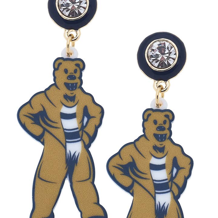 Penn State Nittany Lion øreringe i harpiks med maskot i navy/guld for engroshandel hos Canvas Style