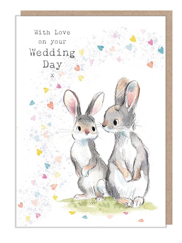 Wedding Card - On your wedding day - Rabbits with confetti for wholesale by Paper Shed Design Ltd
