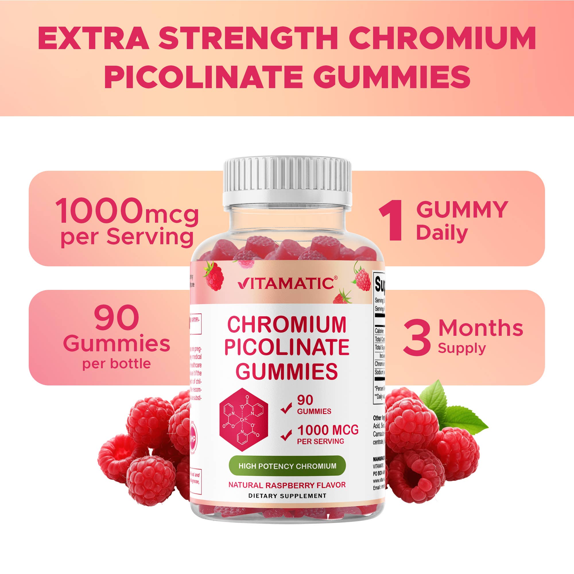Vitamatic – wholesale Oral supplement/vitamin – Vitamatic | Chromium Picolinate 1000mcg | 90 Gummies5