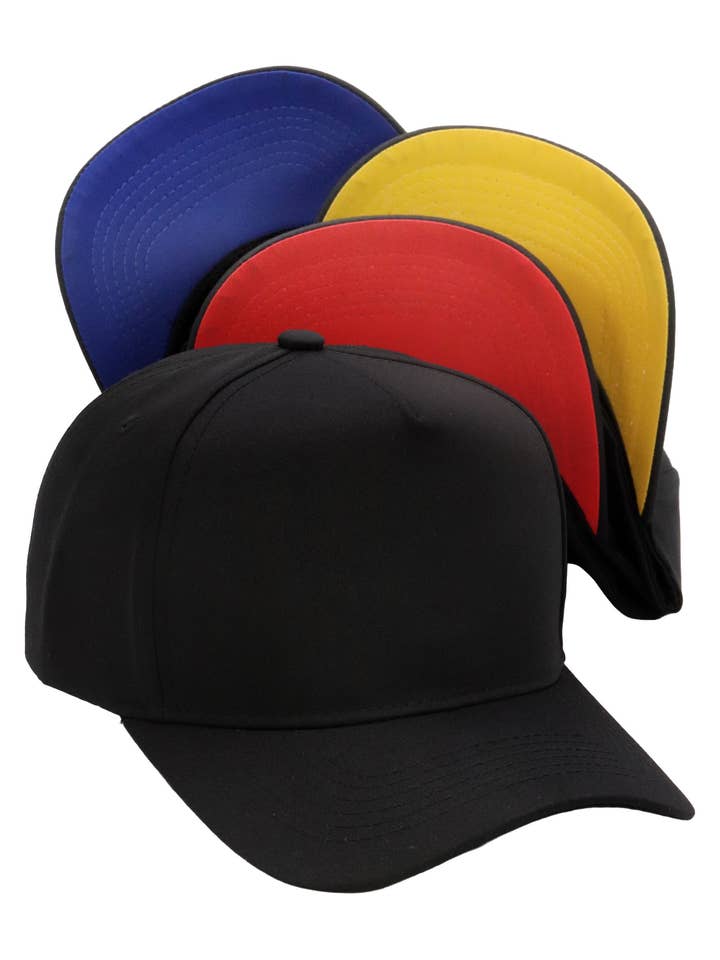 Black Color Under Brim Five Panel Baseball Cap for wholesale by Cap Zone