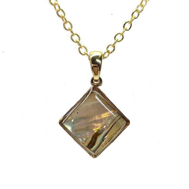 Gold Small Diamond Abalone Resin Shell Stainless Steel Necklace for wholesale by Stylish Jewelry Supply