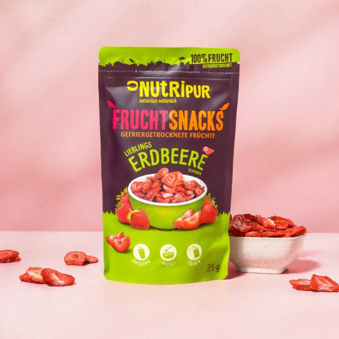 NutriPur - Wholesale Dried/Dehydrated Fruit - Freeze-dried strawberries in slices, 25g