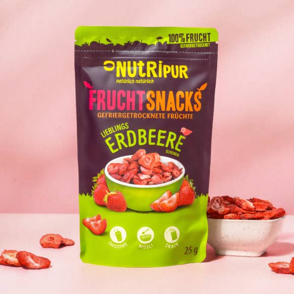 NutriPur - Wholesale Dried/Dehydrated Fruit - Freeze-dried strawberries in slices, 25g0