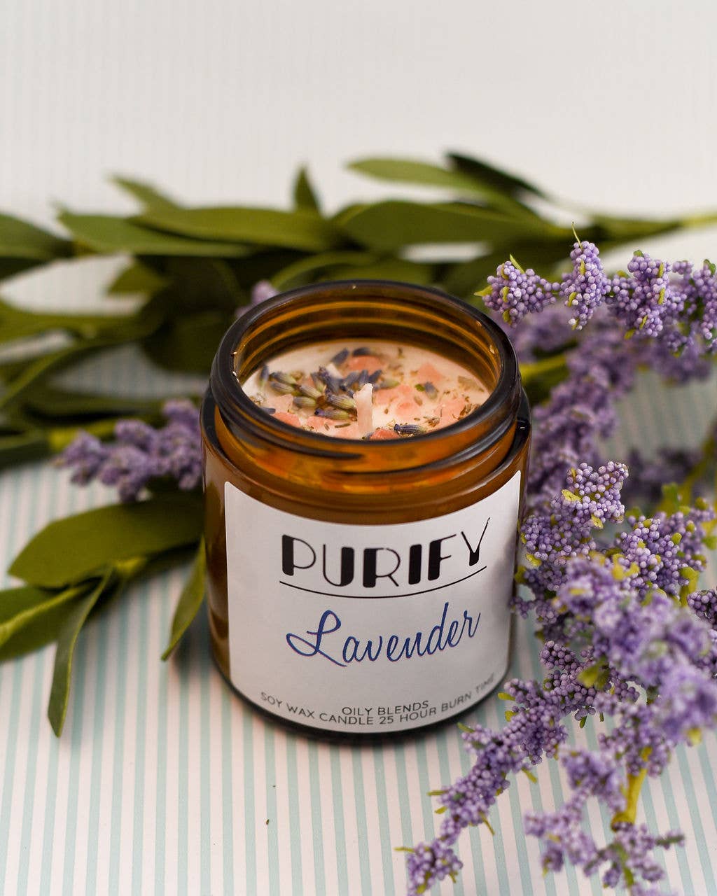Oily Blends - Wholesale Jar/Filled Candle - Small Purify Candles with Herbs and Pink Salt - 25 Hour Burn1