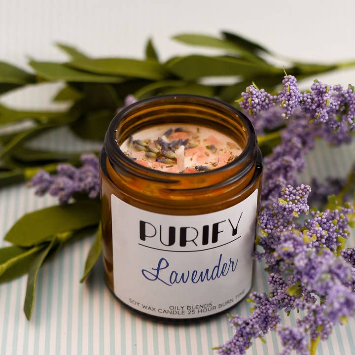Oily Blends - Wholesale Jar/Filled Candle - Small Purify Candles with Herbs and Pink Salt - 25 Hour Burn1