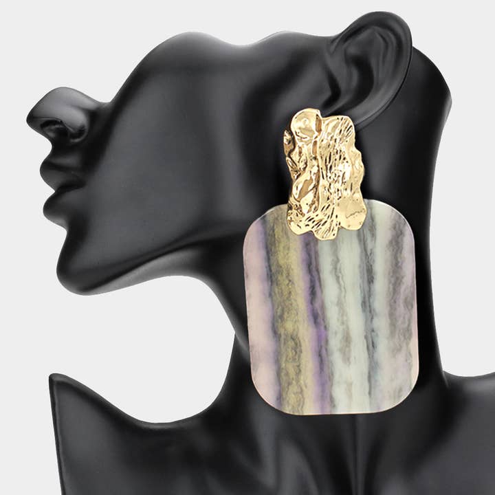 Sensibling Corp. - Wholesale Dangle Earrings - Oversized Patterned Celluloid Acetate Plate Accent Doorknocker Earrings19