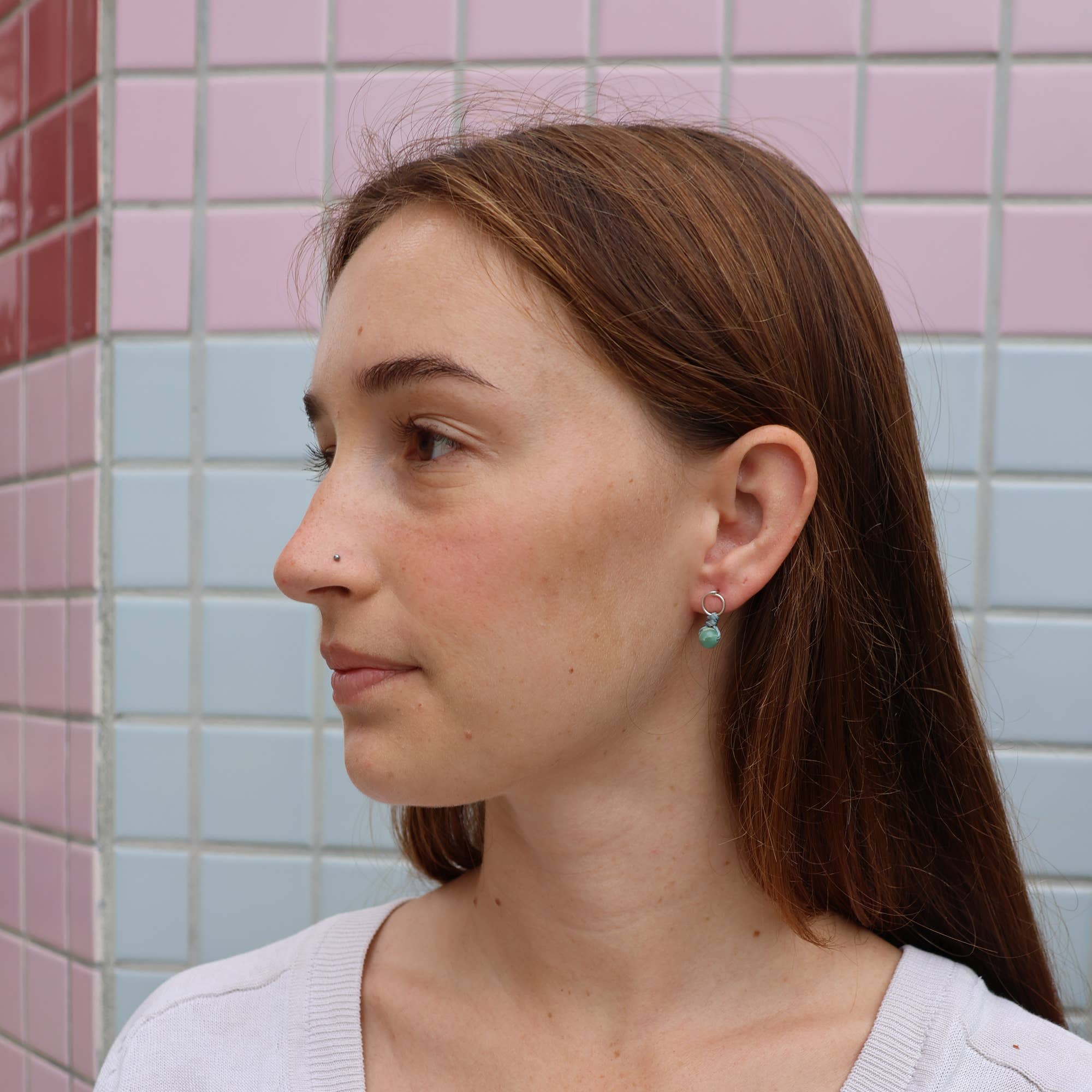 The Stitch Alliance - Wholesale Dangle Earrings - Circle Post - Sterling Silver / Aqua Terra Jasper1