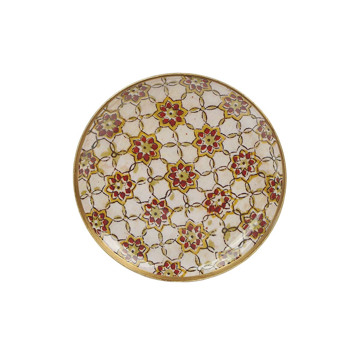 Maison Lilo - Wholesale Decorative Tray - Small round enamelled metal tray Zellige, golden border1