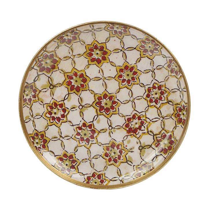 Small round enamelled metal tray Zellige, golden border for wholesale by Maison Lilo