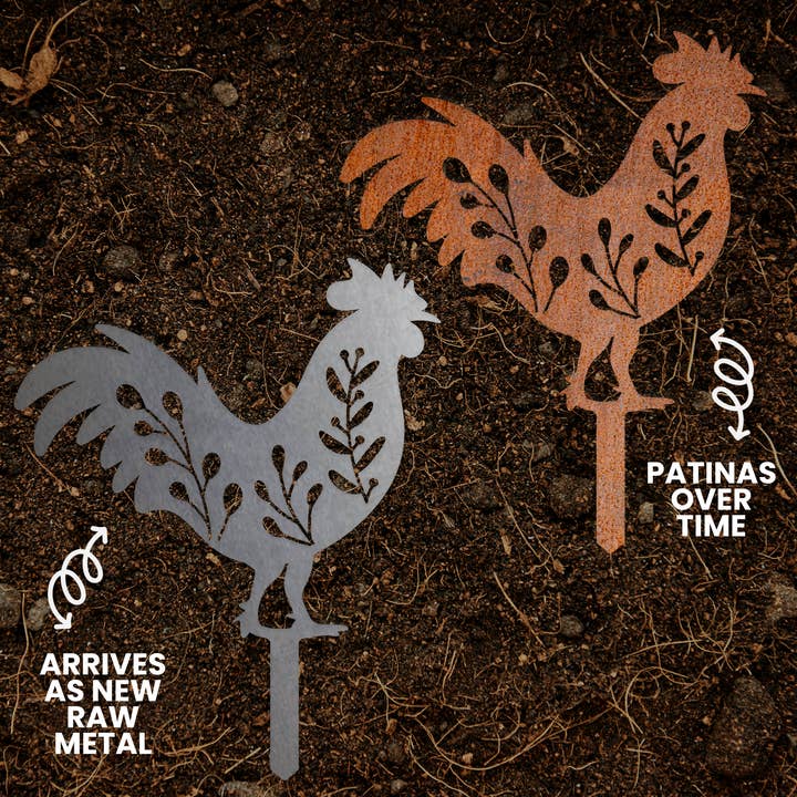 Rooster Floral Metal Garden Stake | Yard Outdoor Decor Art for wholesale by Baum Designs LLC