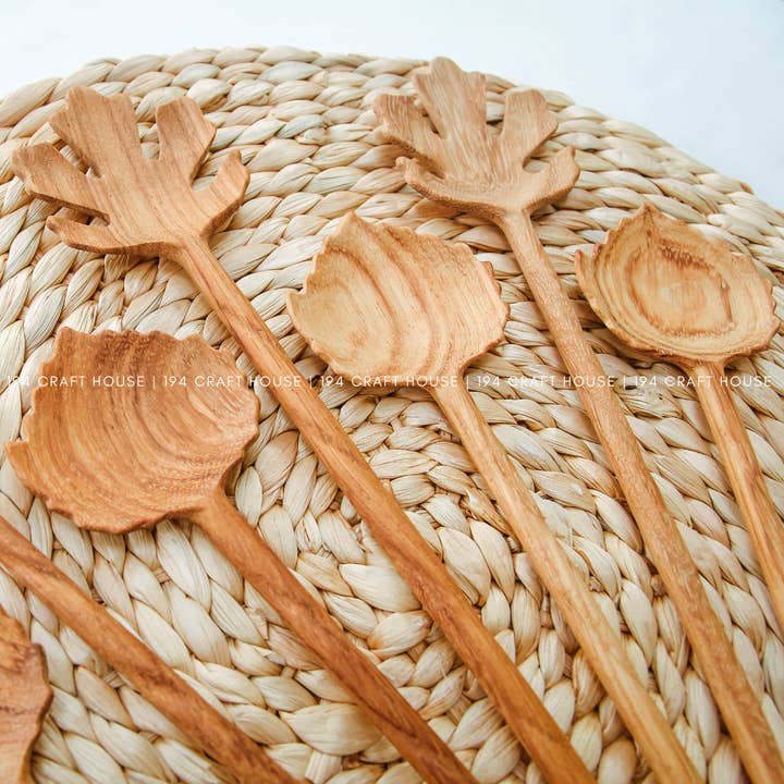194 Craft House – wholesale Serving utensil – Hand Carved Leaf Shaped Wooden Spoon - Serving Spoon4