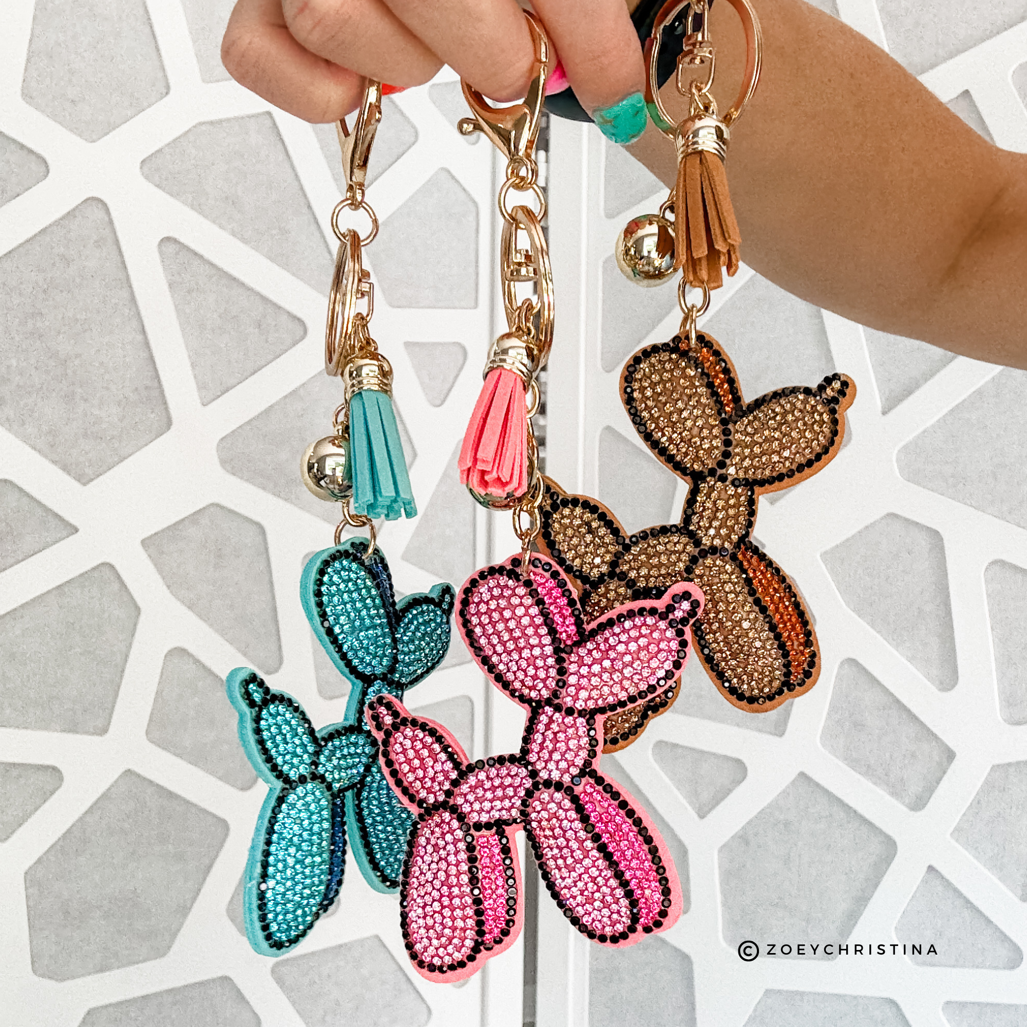 Zoey Christina - Wholesale Keychain - Unisex - Rhinestone Balloon Dog Keychain Sparkly Keychain Accessory11