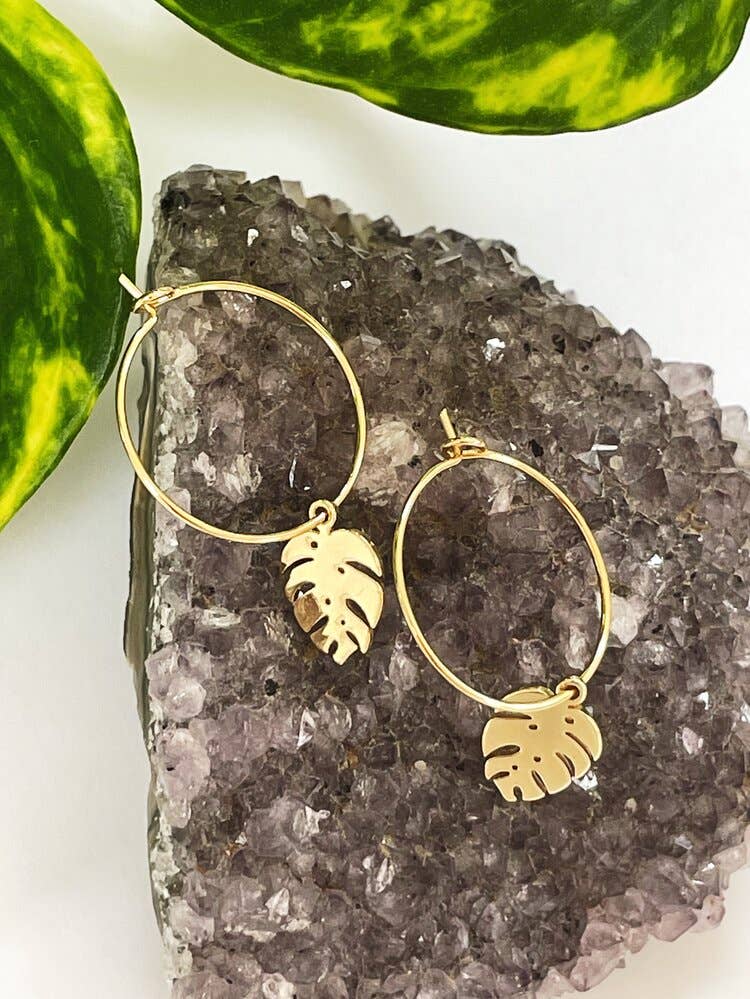 Golden Hour Designs - Wholesale Hoop Earrings - Monstera Hoops - Plant lover, minimalist, Nature, Plant mom2