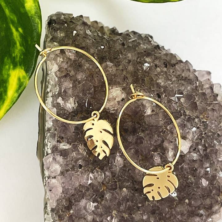 Golden Hour Designs - Wholesale Hoop Earrings - Monstera Hoops - Plant lover, minimalist, Nature, Plant mom2