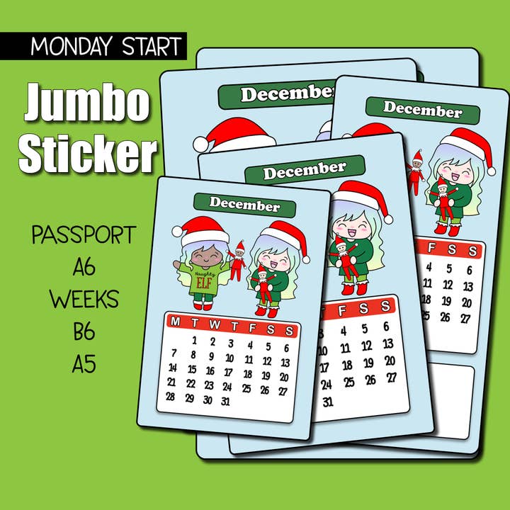 2026 December Calendar Jumbo Sticker - Monday Start for wholesale by Shine Sticker Studio