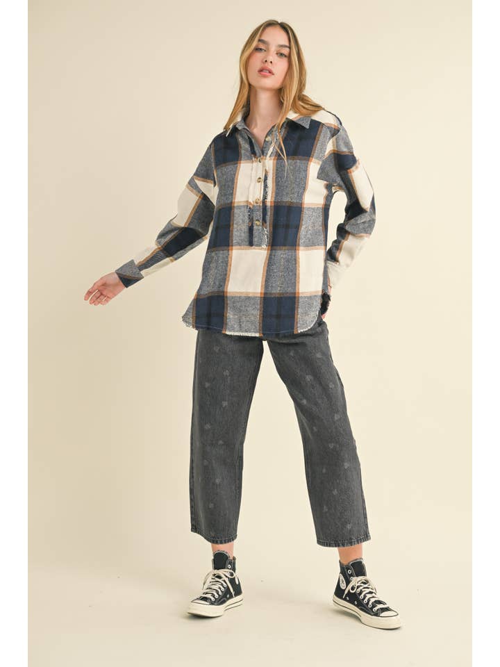 MIOU MUSE – wholesale Buttoned-down shirt – Women's – T3847 PLAID PATTERN PULLOVER TOP WITH POCKET3