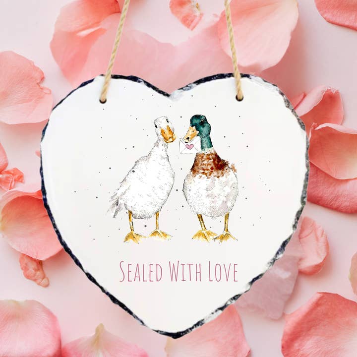 Watercolour Runner Ducks Love Letters Hanging Rock Slate for wholesale by Dots Allowed