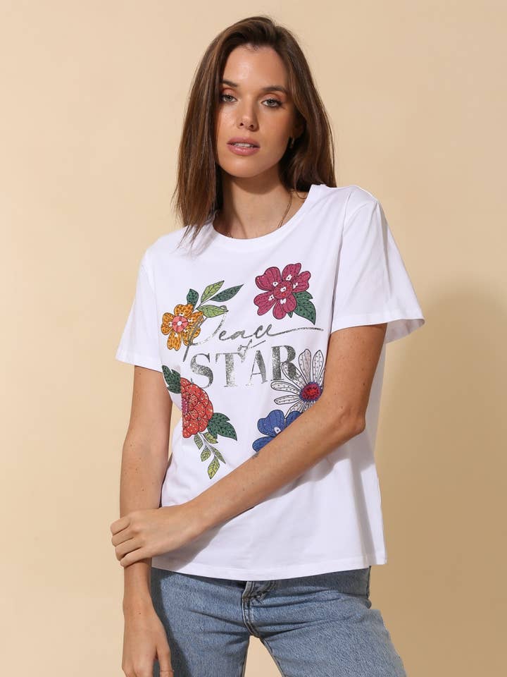 Peace and Star cotton T-shirt for wholesale by Attrait Paris