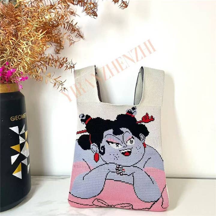 Plush Looks - Wholesale Tote Bag - Women's - Anime Character Jacquard Knit Tote Bag2