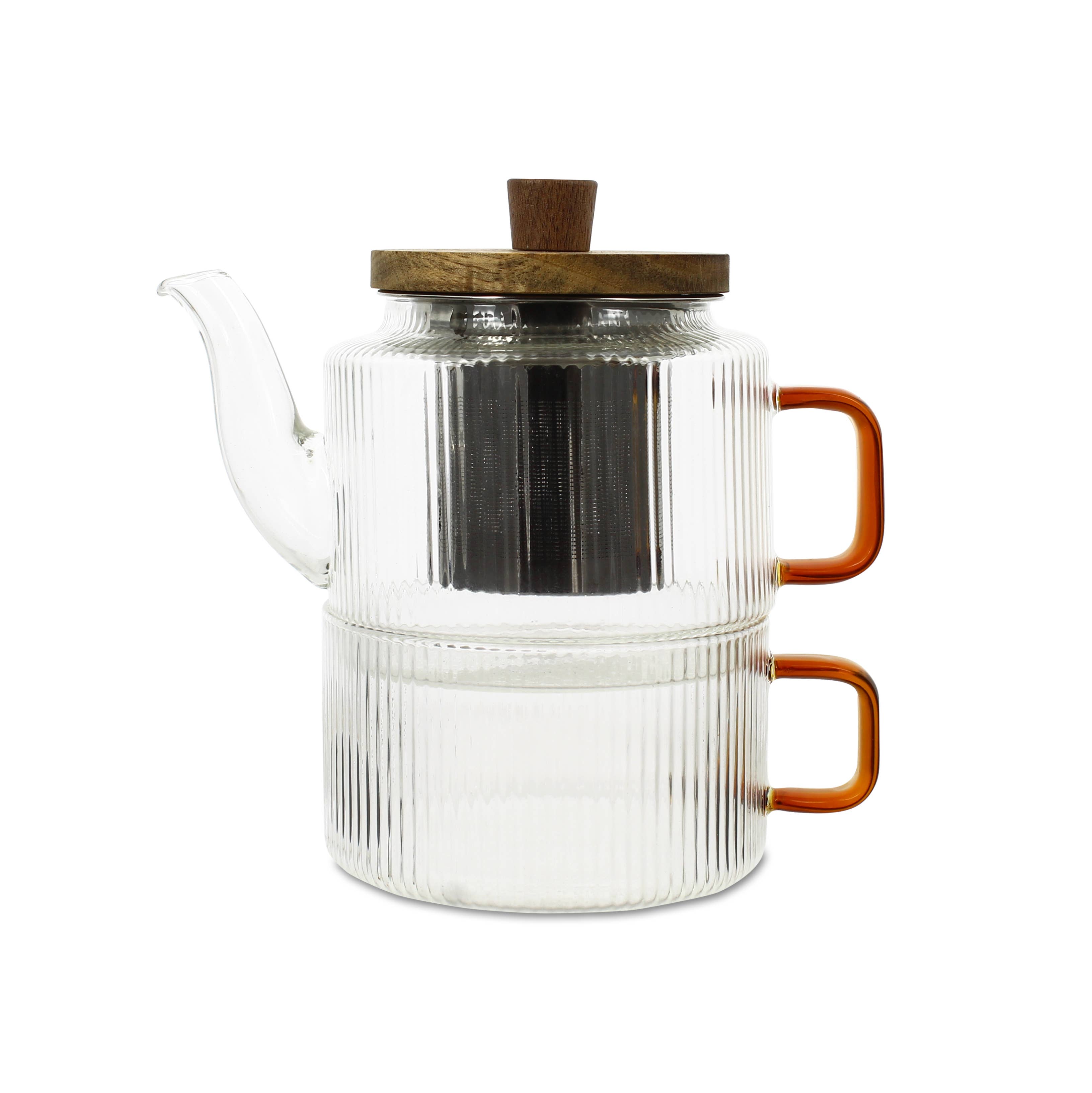 Ogo living - Vente Théière - Théière KARL 400ml avec tasse 25cl en verre avec anse ambre0