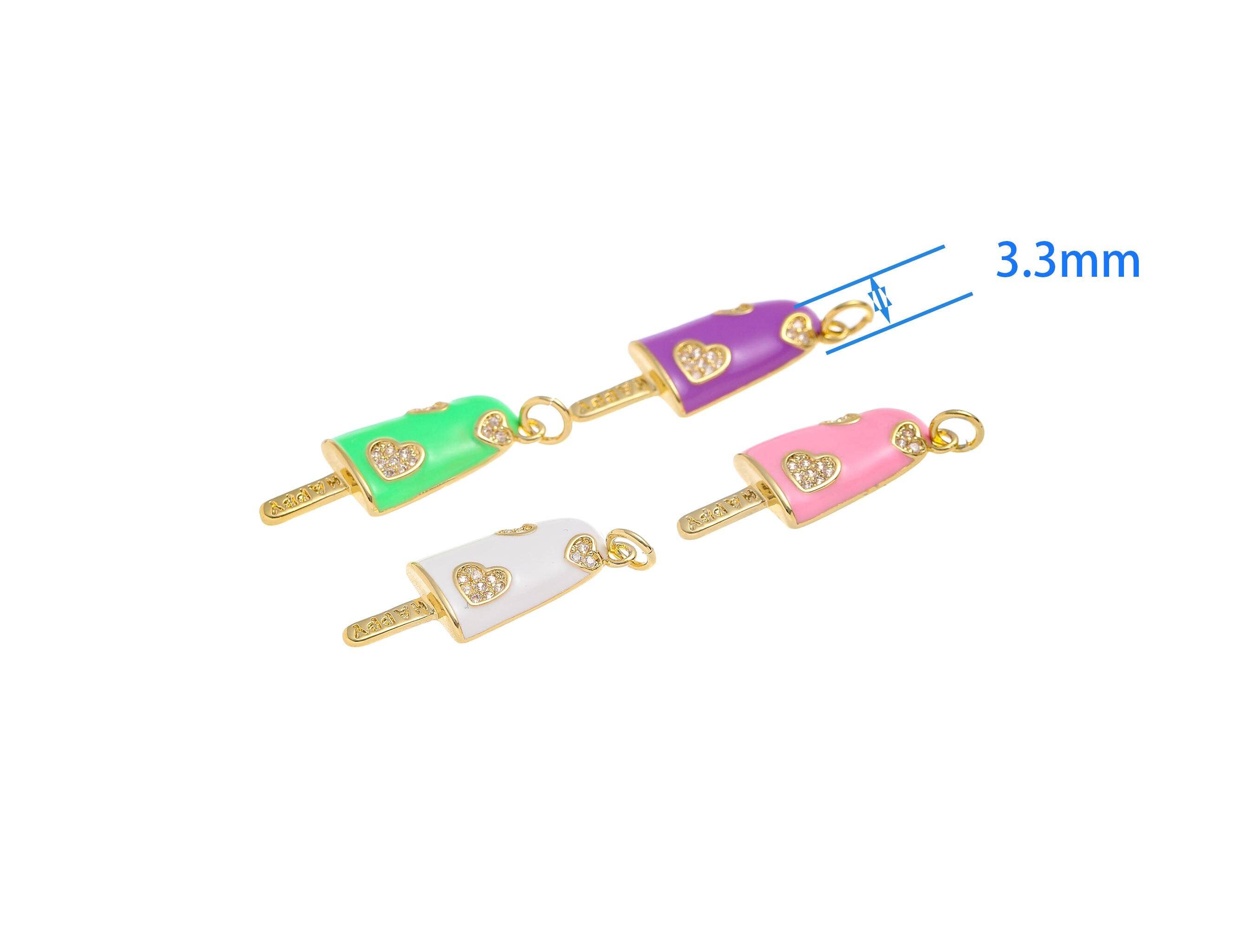 Jewel Pledge - Wholesale Individual Charm/Pendant - Gold CZ Ice Cream Popsicle Stick Charm for Jewelry CPG22054