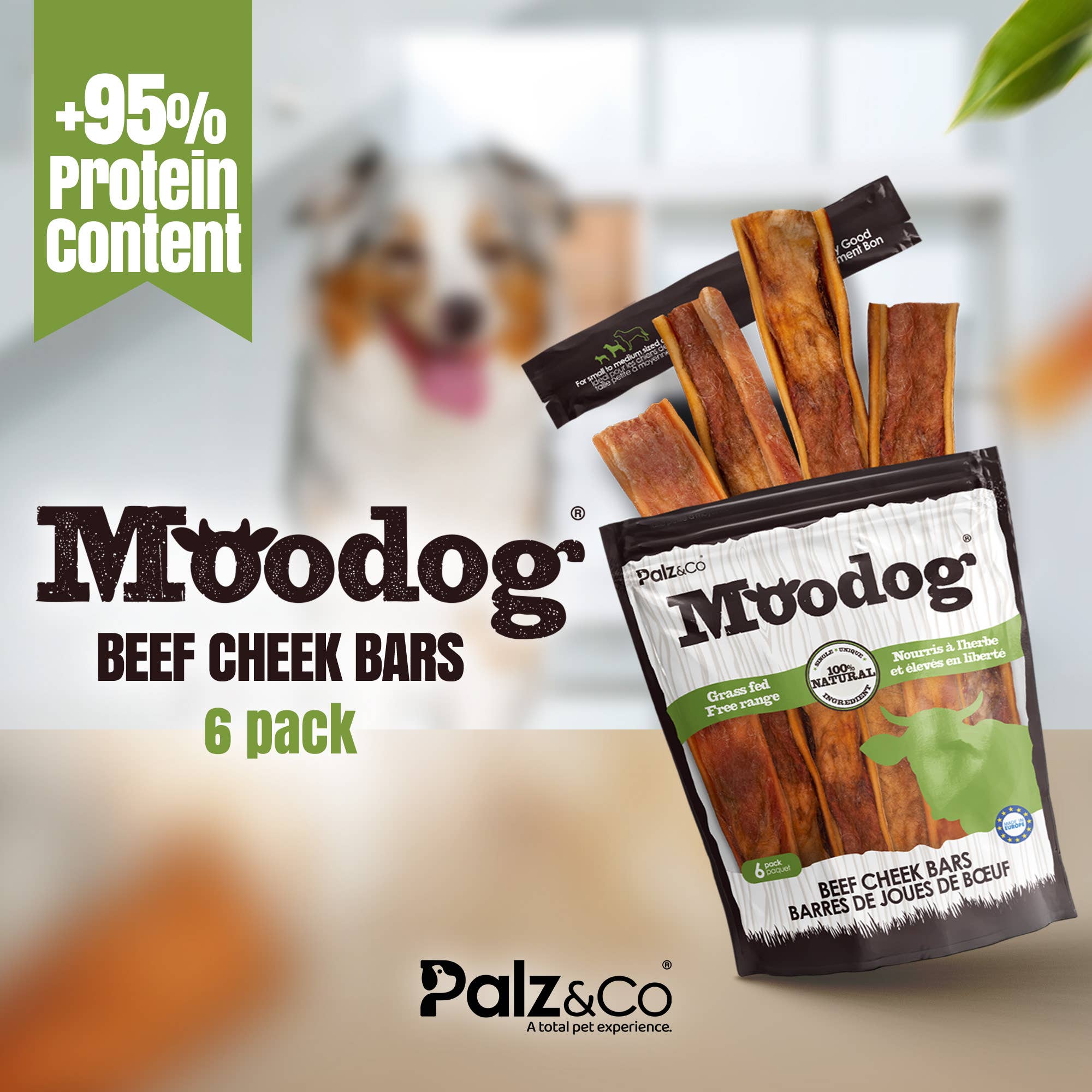 Palz&Co - Wholesale Pet Treats - Dog - Moodog Beef Cheek Bars - Pack of 65