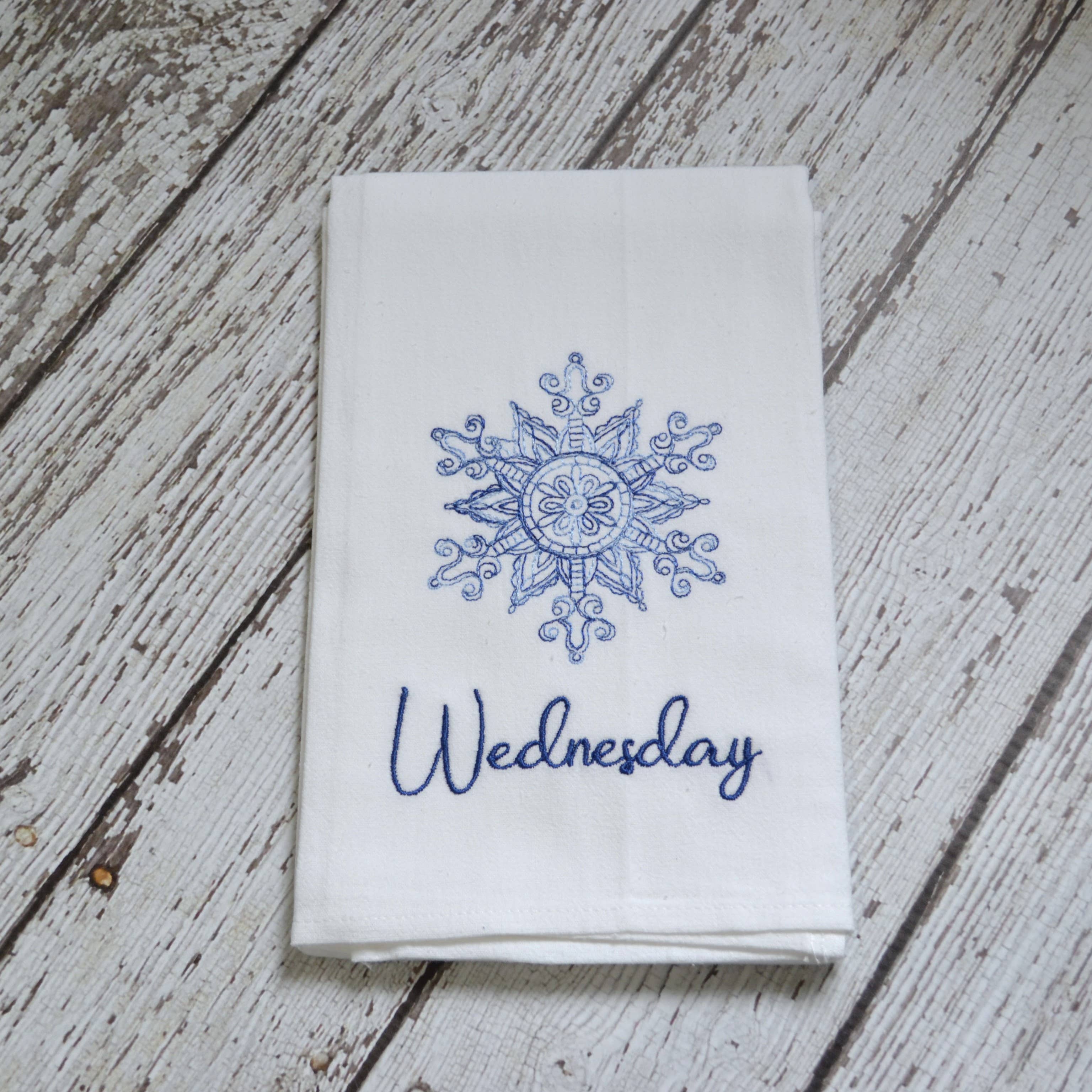 SewMuchMoreStore - Wholesale Tea Towel - Embroidered Day of the Week Towels - Snowflakes, 7 Pack6