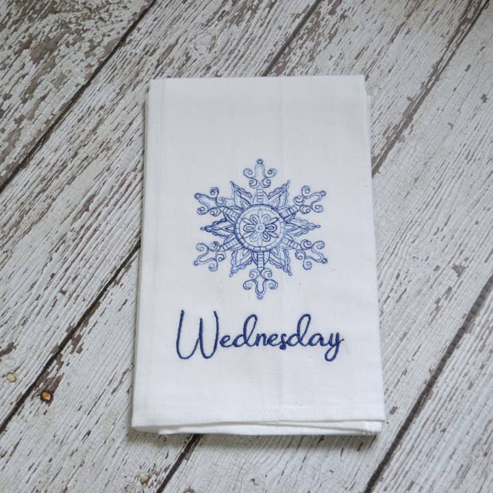 SewMuchMoreStore - Wholesale Tea Towel - Embroidered Day of the Week Towels - Snowflakes, 7 Pack6