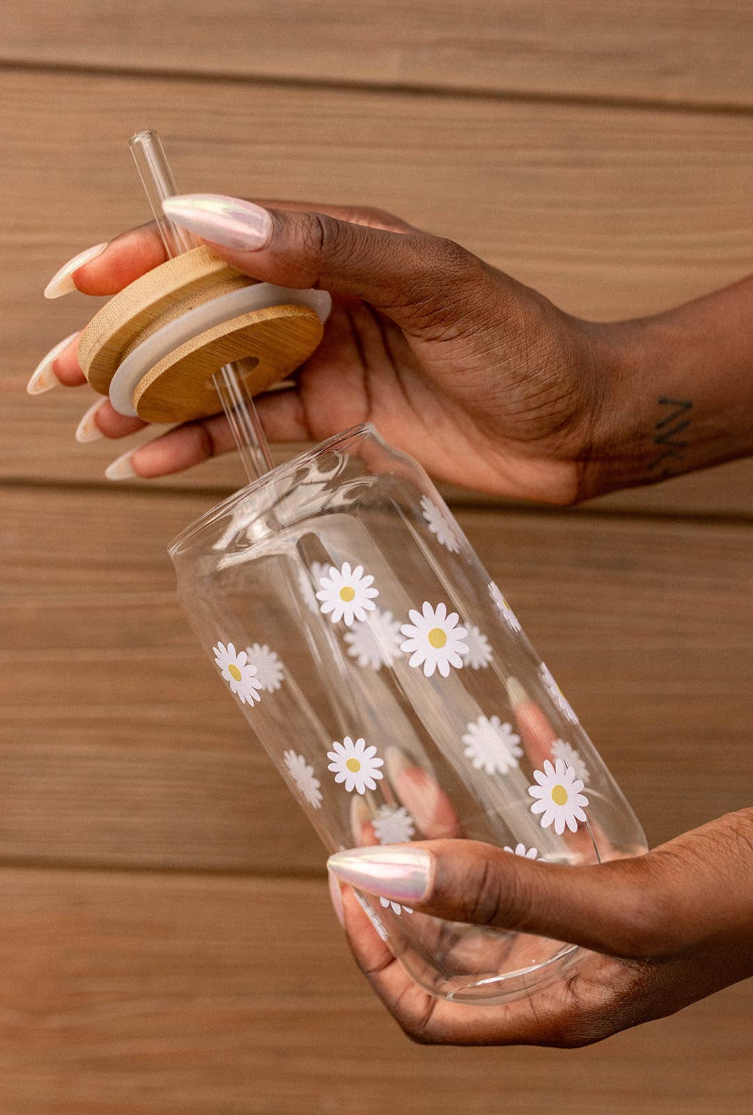 Daisy Cup Iced Coffee Cup Glass Retro Flower Glass Jar 