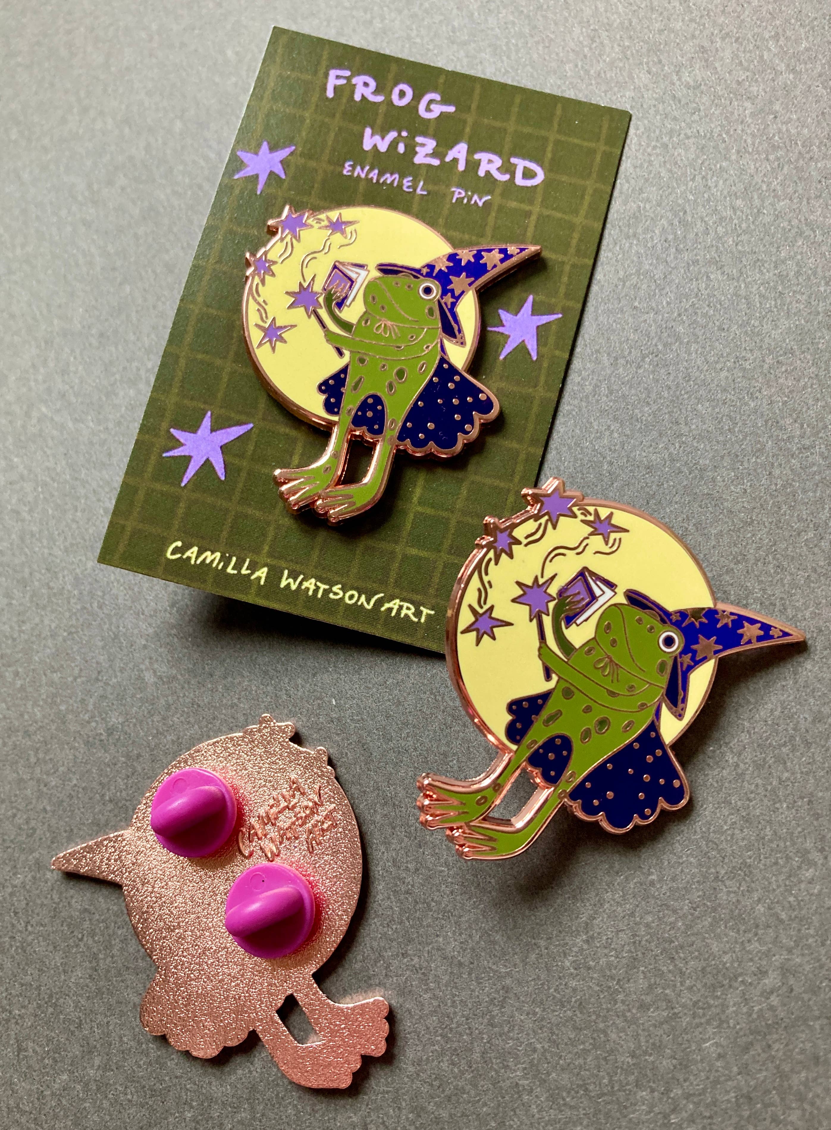 Camilla Watson Art - Wholesale Lapel Pin/Button - Frog Wizard Enamel Pin1