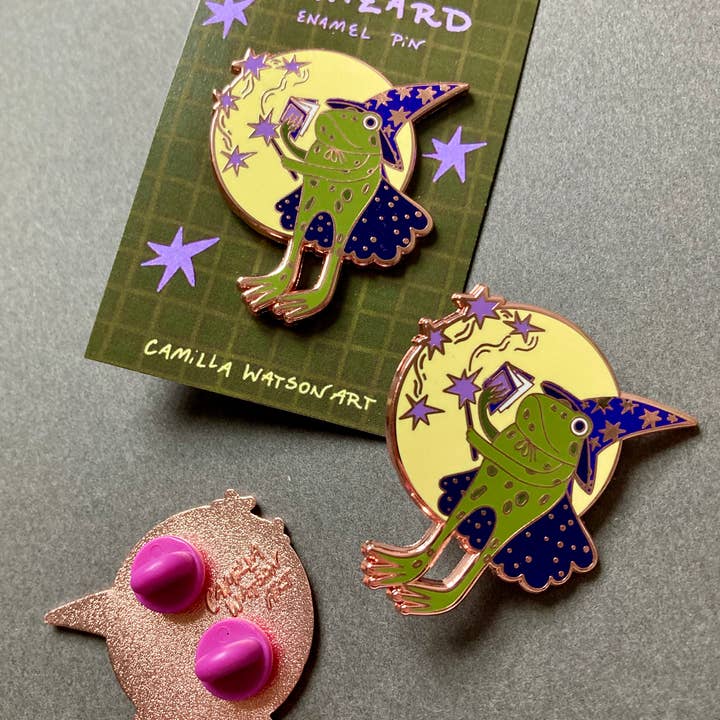 Camilla Watson Art - Wholesale Lapel Pin/Button - Frog Wizard Enamel Pin1