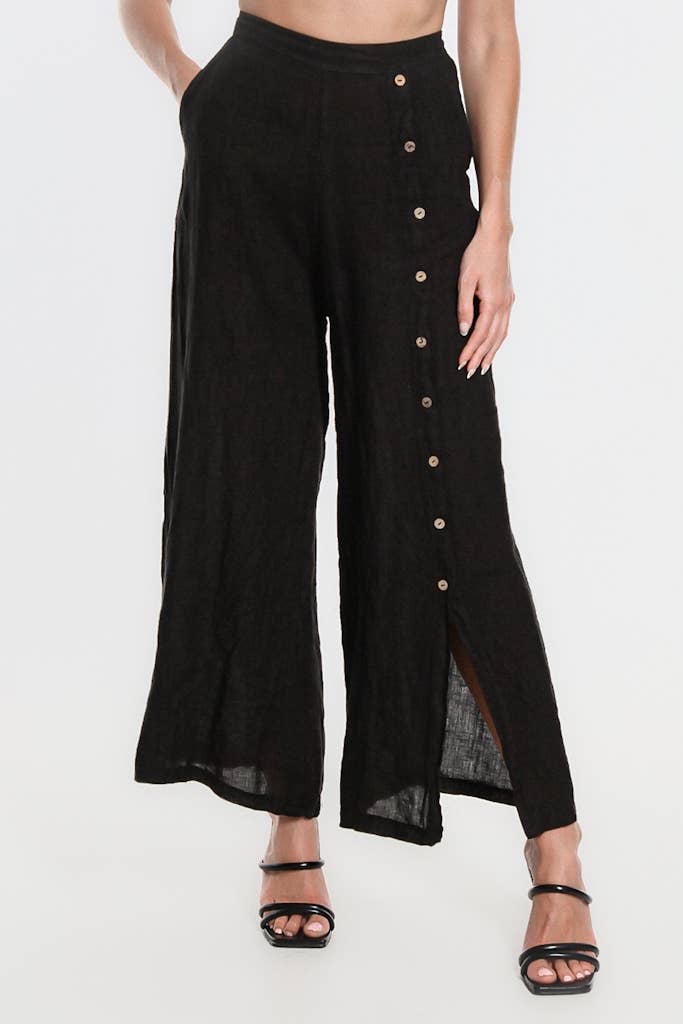 TINA Stephens Italy/Tees By Tina - Vente Pantalon – femme - Pantalon en lin à boutons Gracelynn (PL135)1