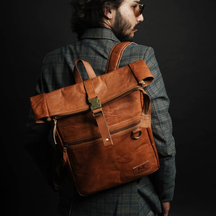 MaheTri LLC - Leather & Lifestyle Goods - Wholesale Backpack - Men's - Leather Roll Top Rucksack Backpack1