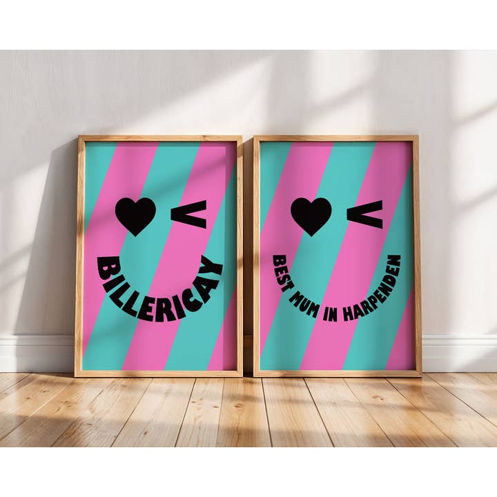 Wink Face - Add Town | Town Slogan Customised Art Print for wholesale by Timmy Loves