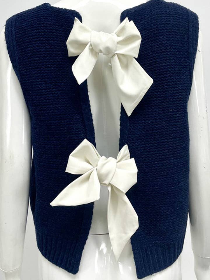 Mccolin - Vente Pull sans manches – femme - Gilet sans manches à dos ouvert avec nœud.4