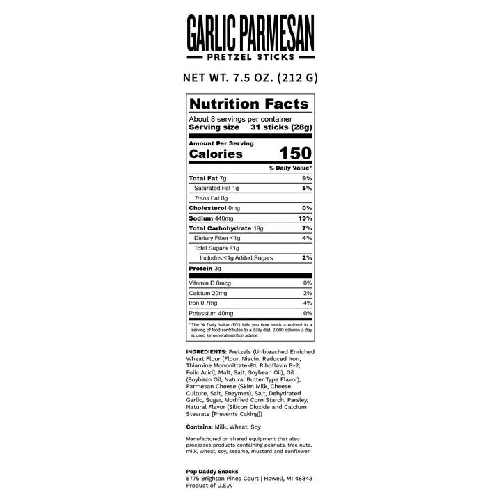 Pop Daddy Snacks - Wholesale Pretzels - Pop Daddy – Garlic Parmesan Seasoned Pretzels 7.5oz
