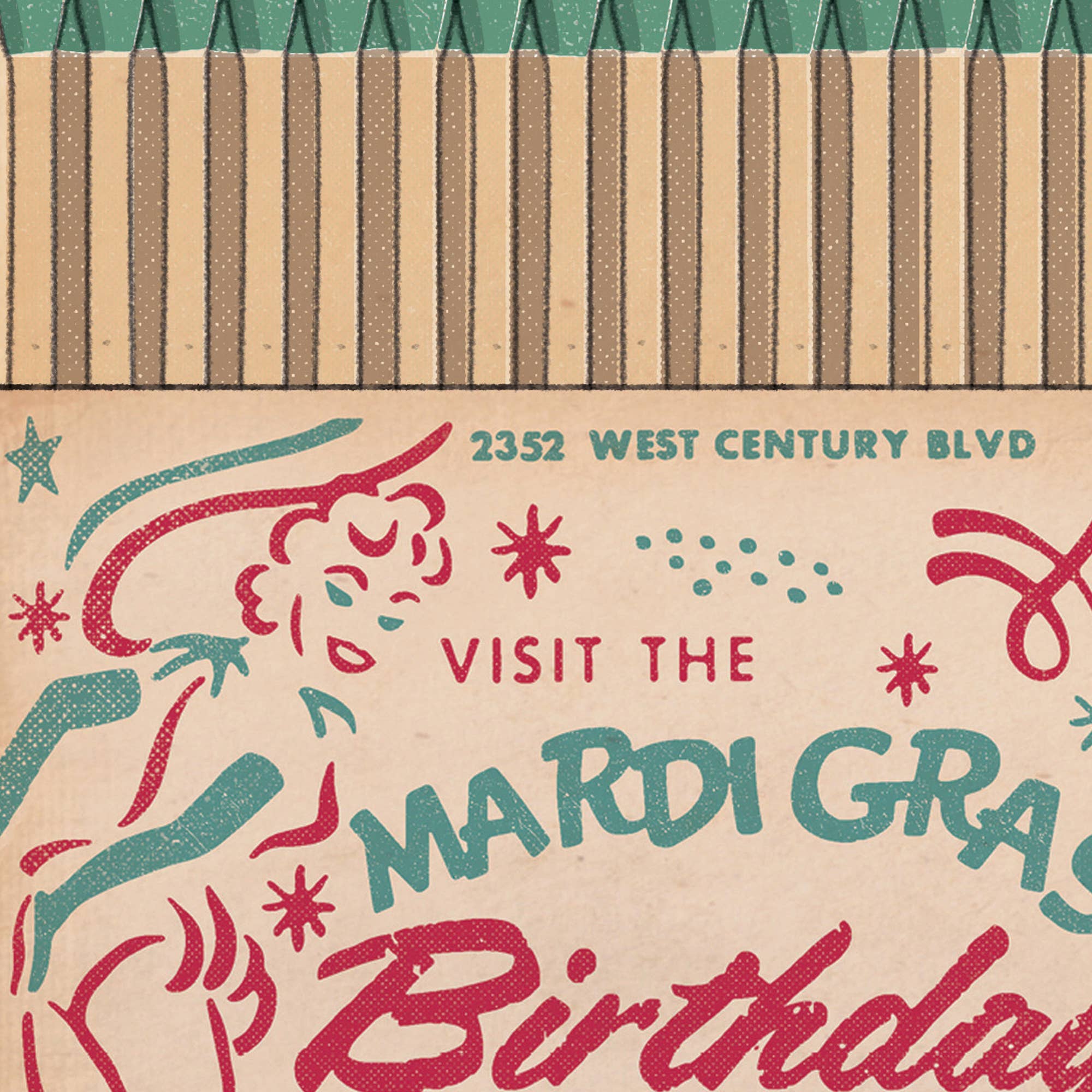 Pennychoo – wholesale Birthday card – Matchbox Card: Mardi Gras Birthday Lounge1