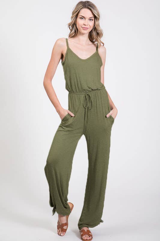 7th Ray - Wholesale Jumpsuit - Women's - Classic Aesthetic Split Side Tied Hem Jumpsuit J241824