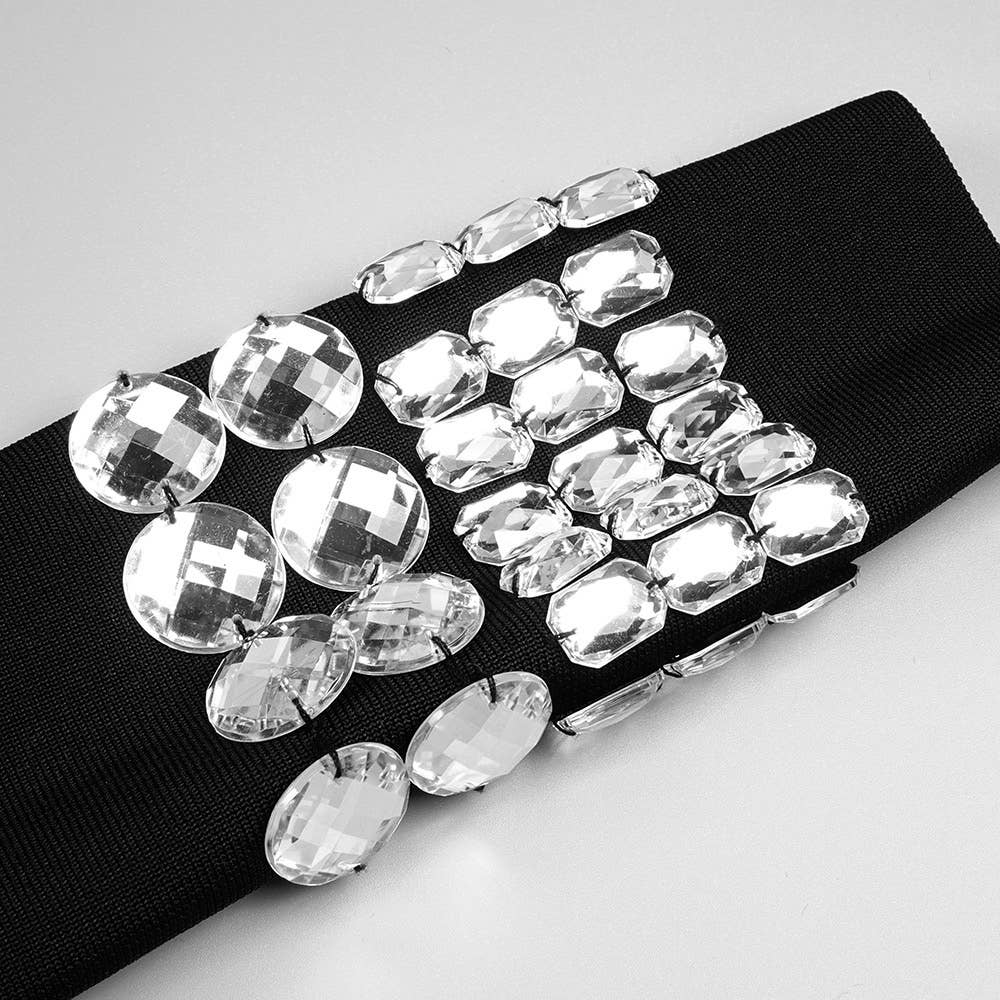 Black DR048 Studded Long Sleeve High Neck Bandage Knit Dress for wholesale on Faire6