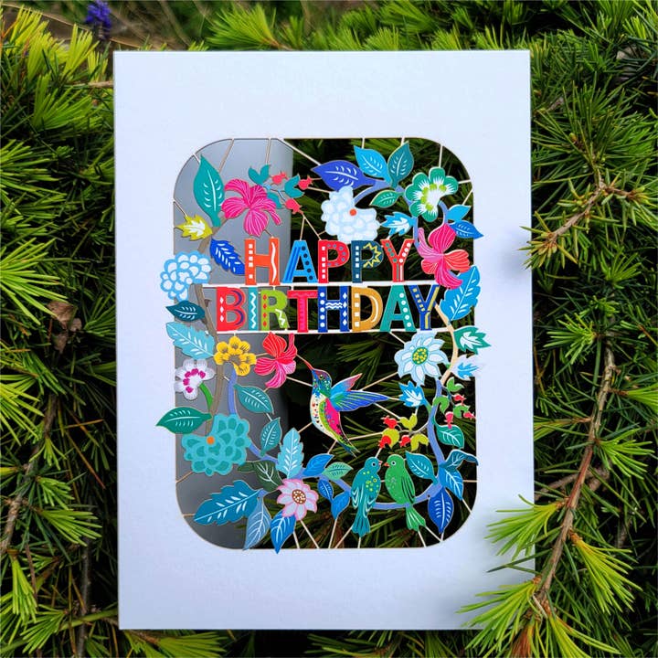 Happy Birthday Card with Humming Bird and Foliage for wholesale by Forever Cards Ltd