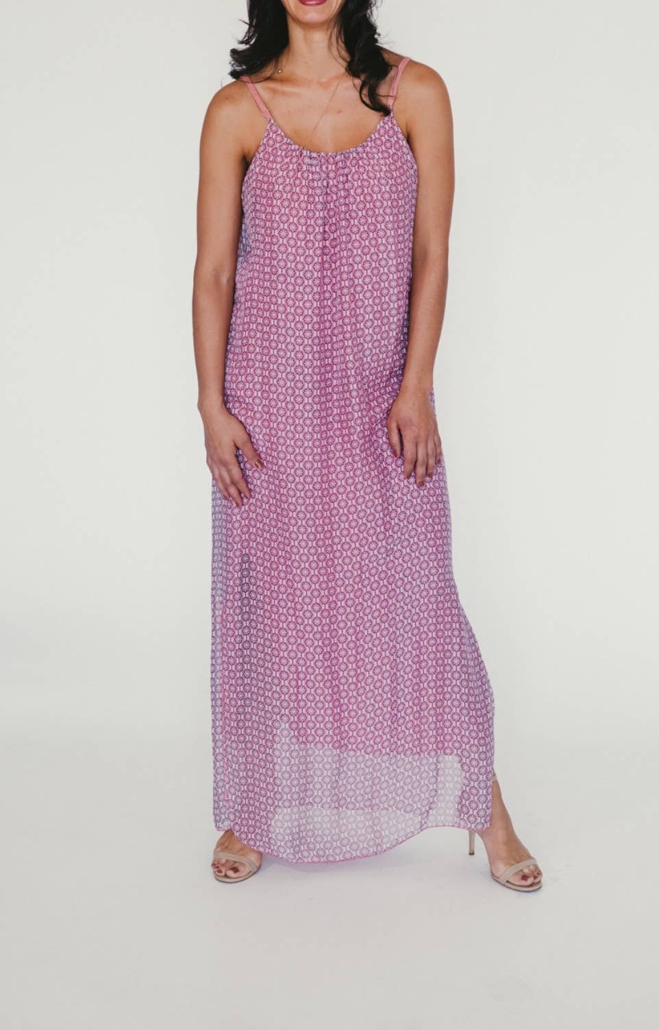 Dance in Paris - Wholesale Dress - Women's - Silk Print Maxi Dress - Adjustable Spaghetti Straps0