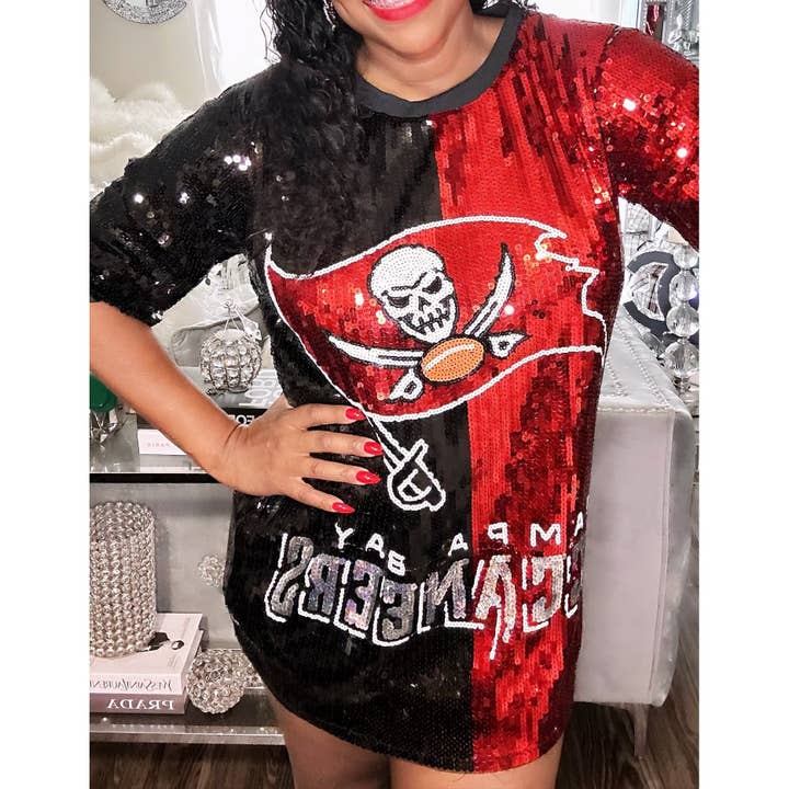 Minivestido Tempa Bay Buccaneers em Jersey de lantejoulas por atacado de Esmeray Clothing