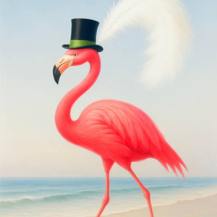 Lyserød flamingo med høj hat print for engroshandel hos Gypsea Beach Club