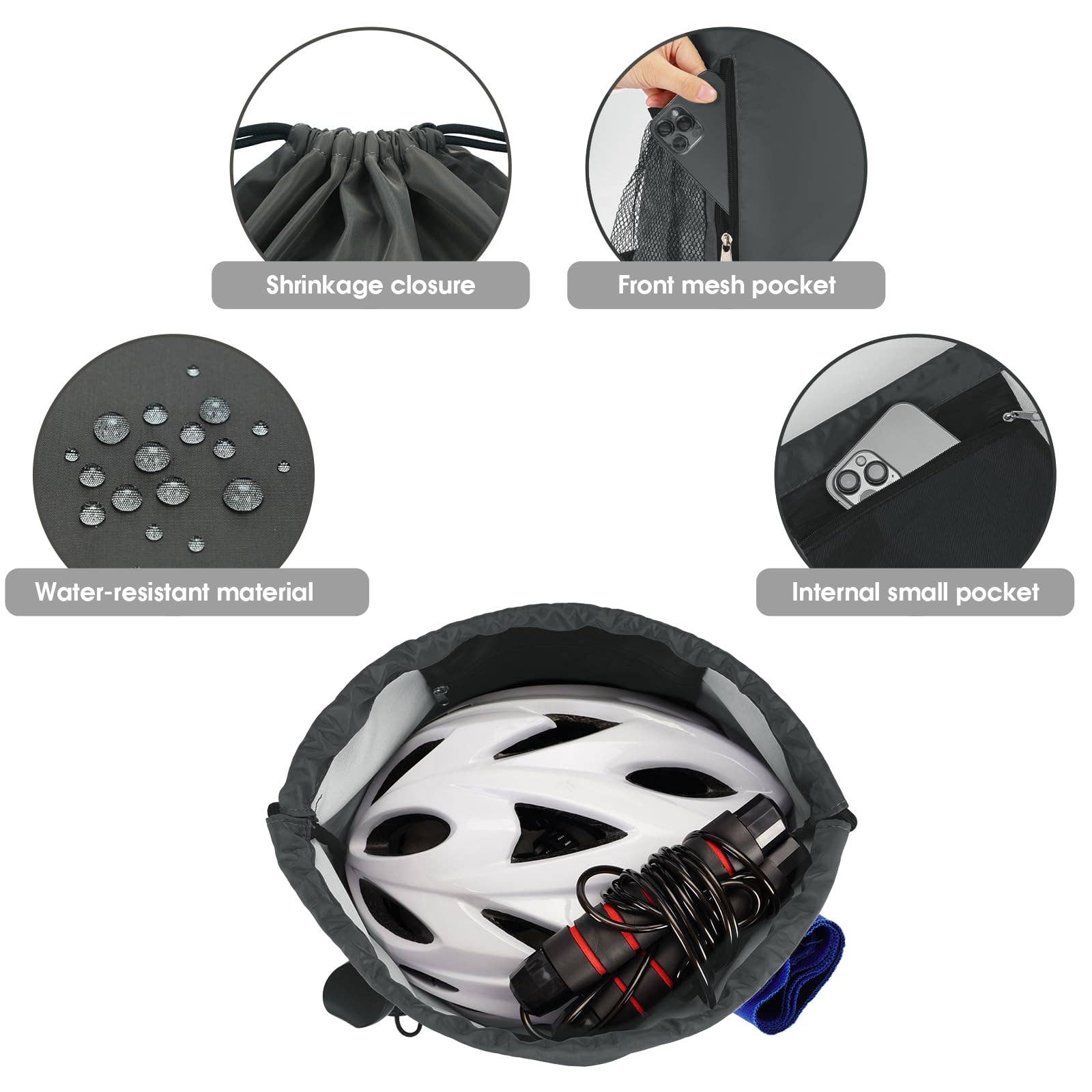 wandf - Vente Sac à cordon de serrage – unisexe - Sac à dos à cordon WF6038 Sports Gym avec poches en maille3